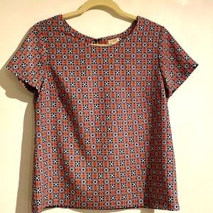 J.Crew XS Pink, Navy and White Patterned Blouse